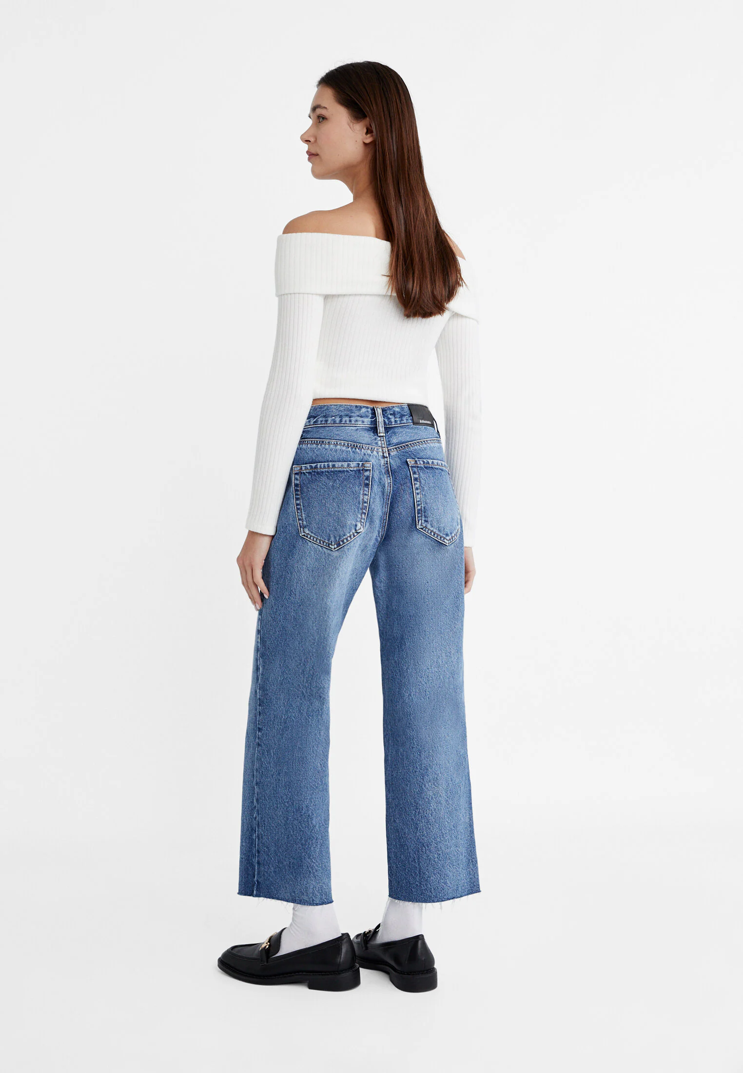 Stradivarius D96 Straight Cropped Niebieskie Spodnie Jeansowe Jeansy Damskie A