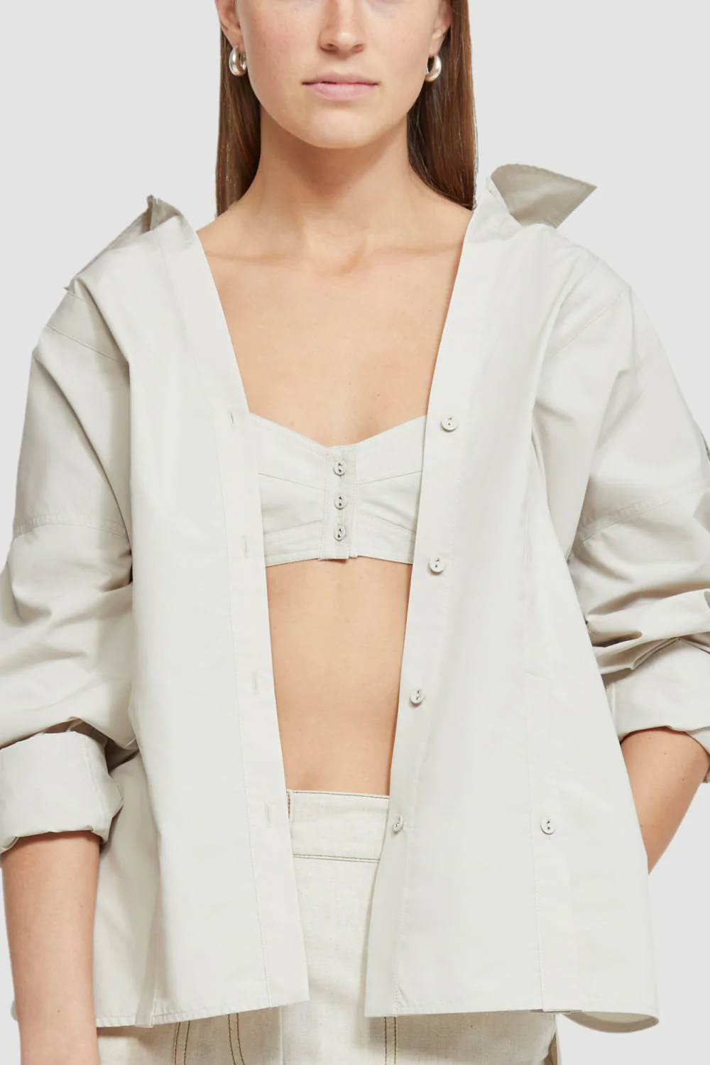 3.1 Phillip Lim LS SET-IN BRA Beżowa Koszula Oversize Damska A