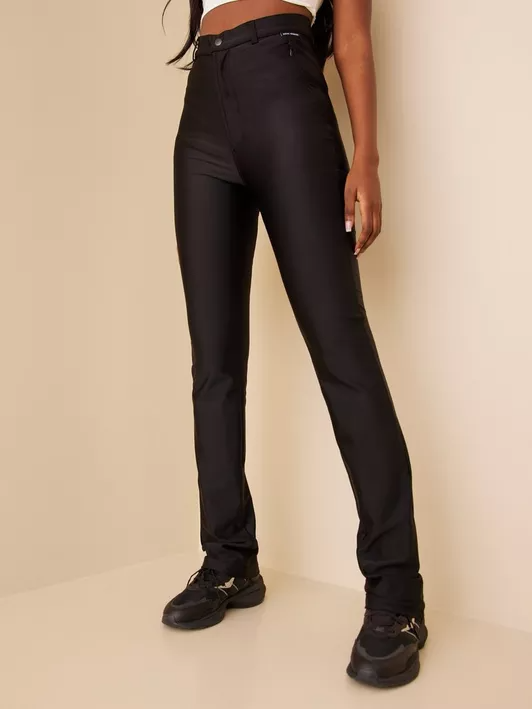 Nicki Studios Sporty Straight Pant Czarne Materiałowe Spodnie Damskie WJZ